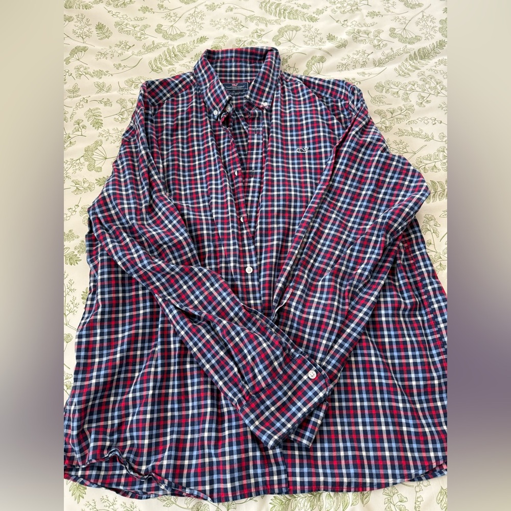 Vineyard Vines Men's Plaid Shirt - Red, Blue, and White